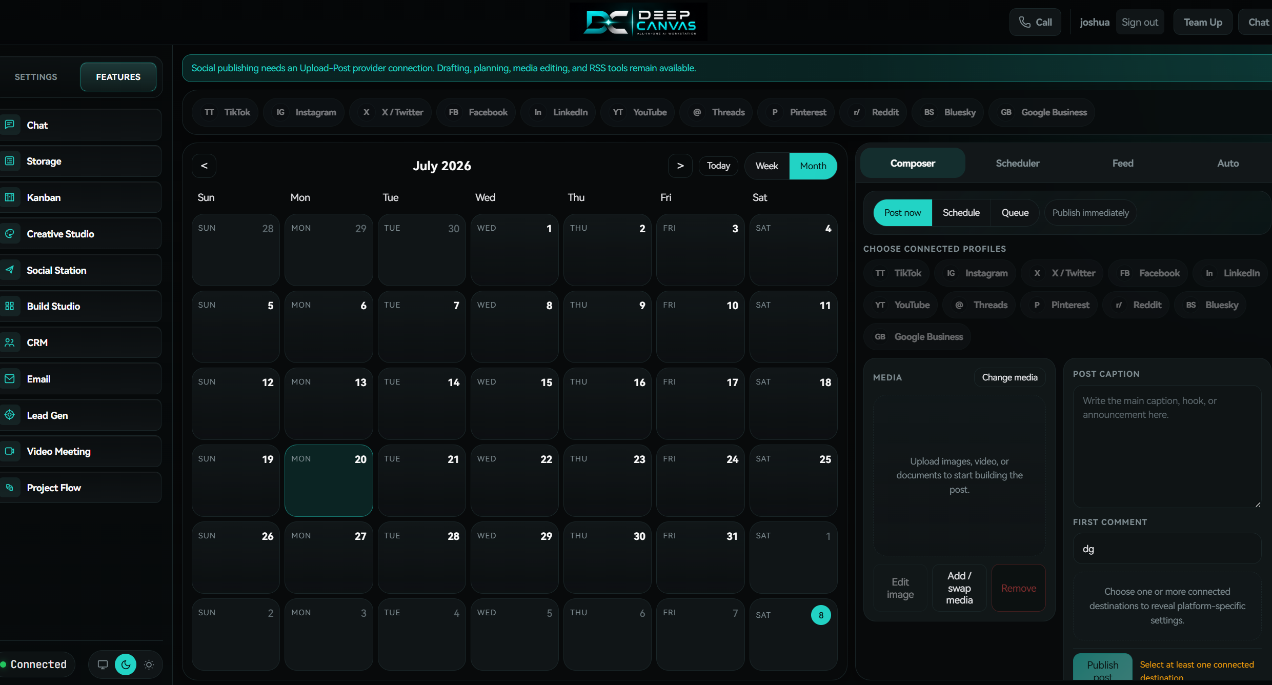 Social Station dashboard